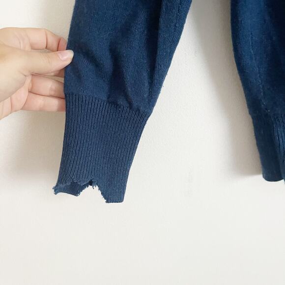 HELMUT LANG Oversized Distressed Wool Sweater Blue XS - Picture 7 of 11